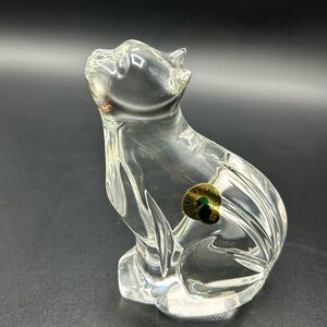 Waterford Irish Crystal Cat Paperweight Sitting Looking Up. Signed Ireland 2008